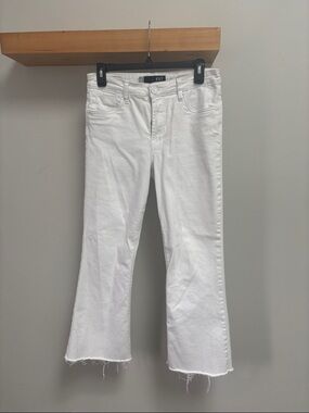 KUT From The Kloth White Cropped Raw Hem Stella  High Rise Ab Fab Flare Jeans